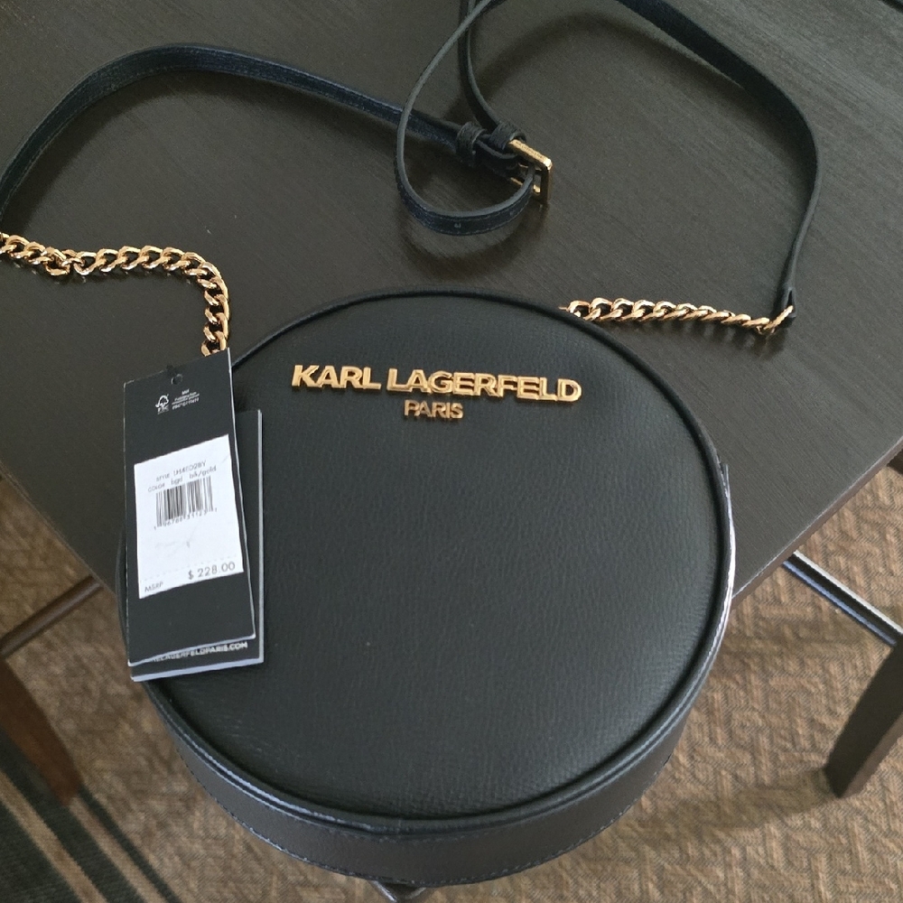 Karl Lagerfeld Black Round Bag with Gold Accents